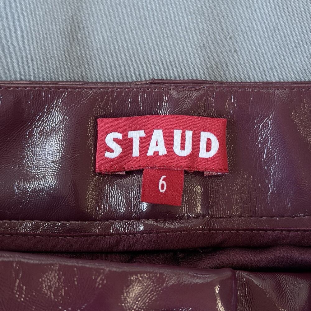 Staud Paper Skirt Plum Maroon Button Up Snap Away Size 6 Pocket Front 259-4131 - Picture 8 of 12